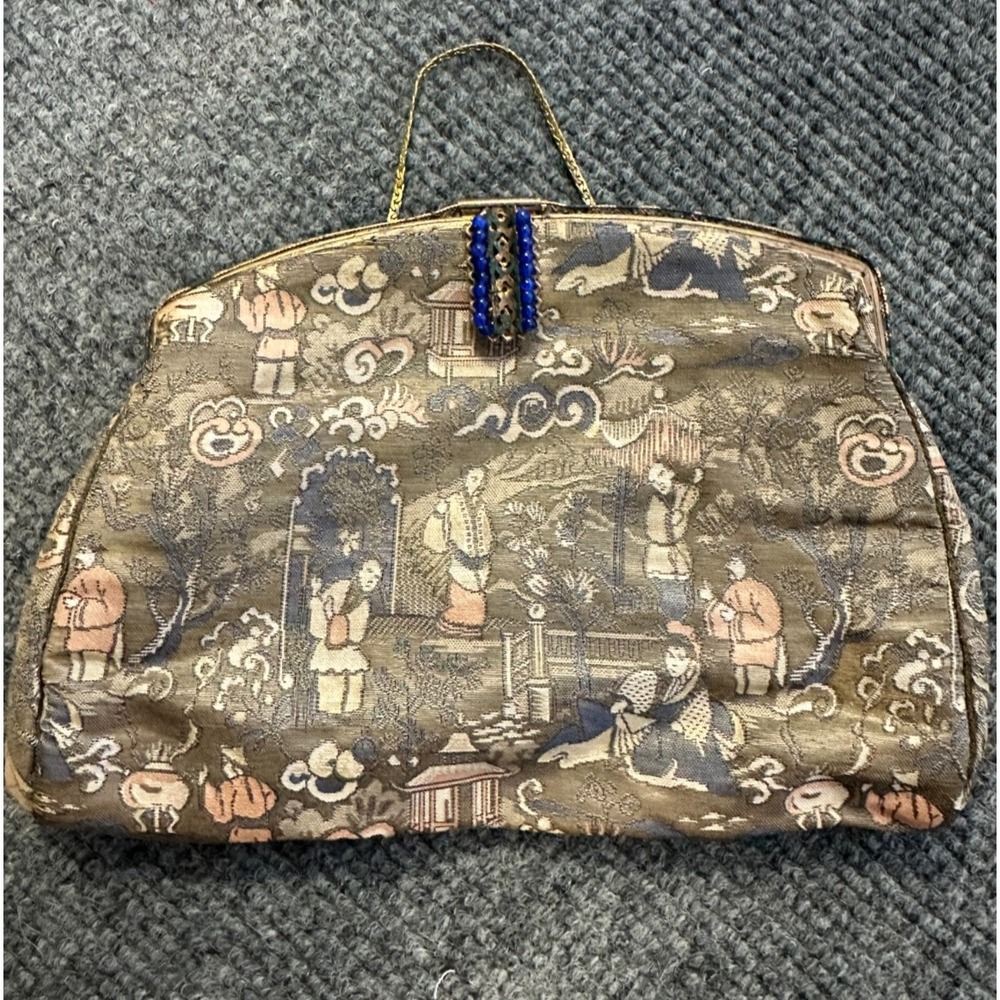 Vintage Bergdorf Goodman Evening Bag 50s Asian Silk Brocade Clutch Made France